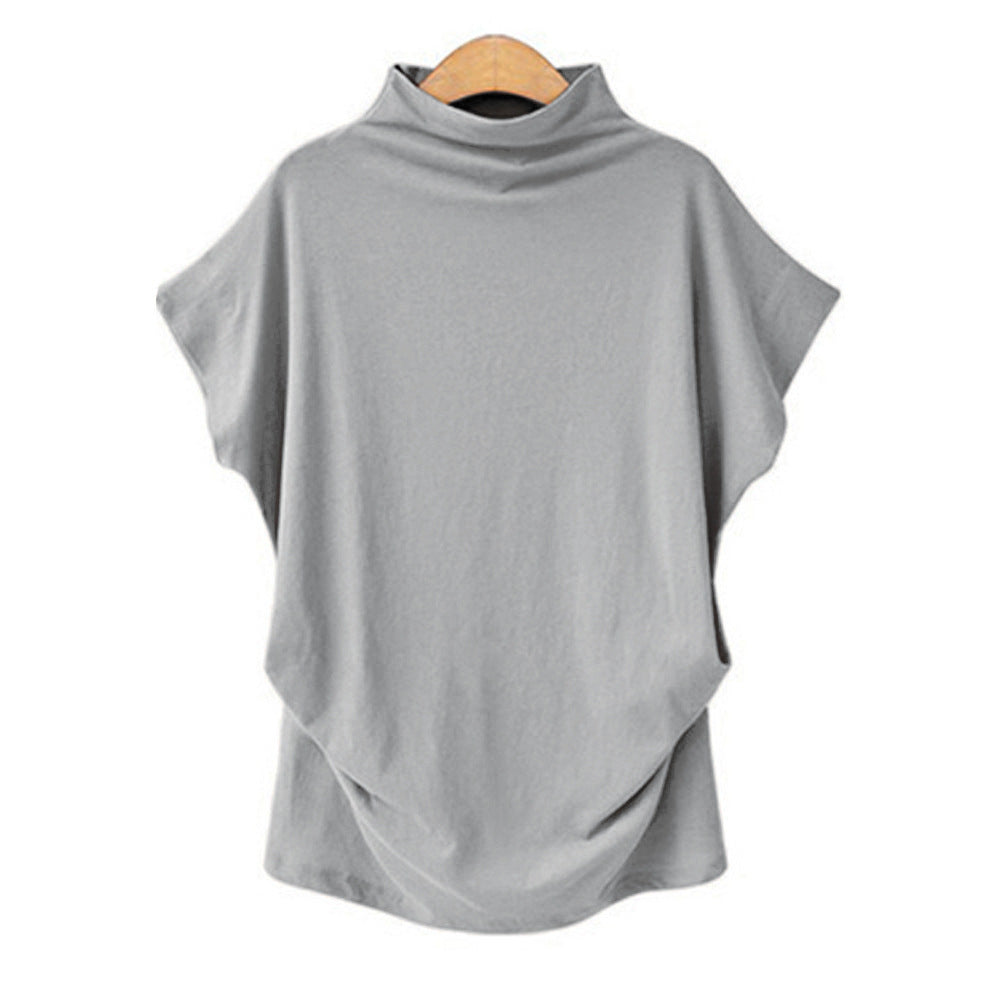 Temperament Commute Large Size Women's Half Turtleneck Batwing Sleeve Solid Color Polyester Top