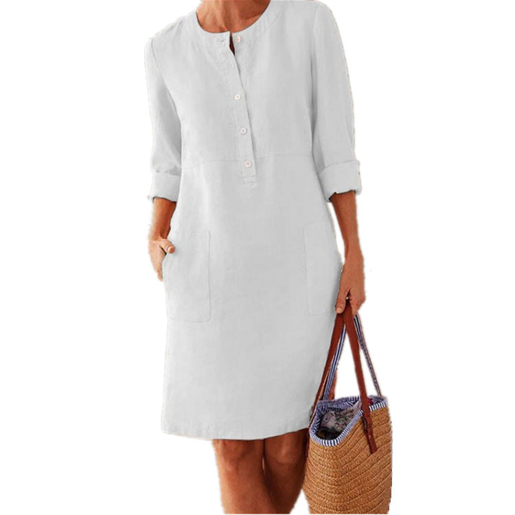 2026 Cross-Border Spring New Aliexpress Big Size Women'S Clothing Cotton And Line Round Neck Long Sleeve Dress