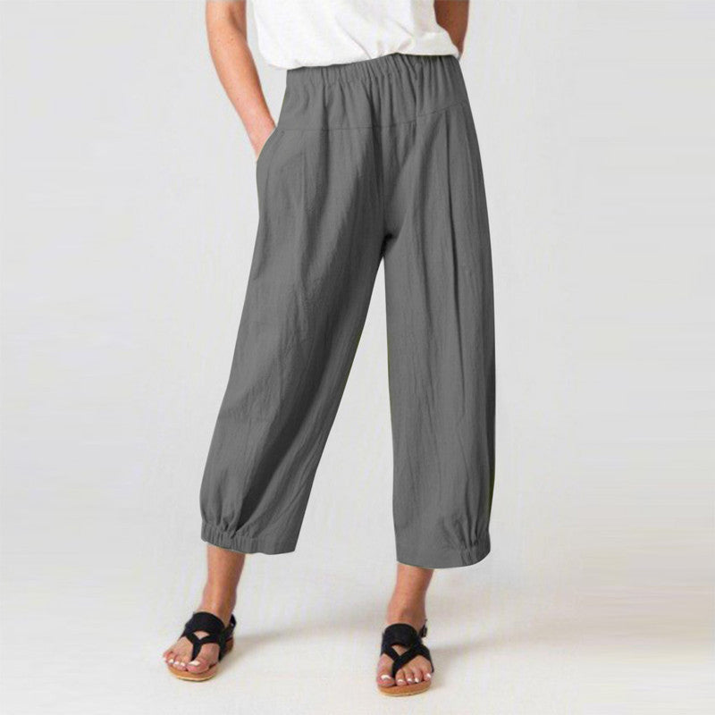 Women’s Cotton Linen High-Waist Cropped Wide-Leg Pants – Loose Fit, Breathable, Everyday Comfort