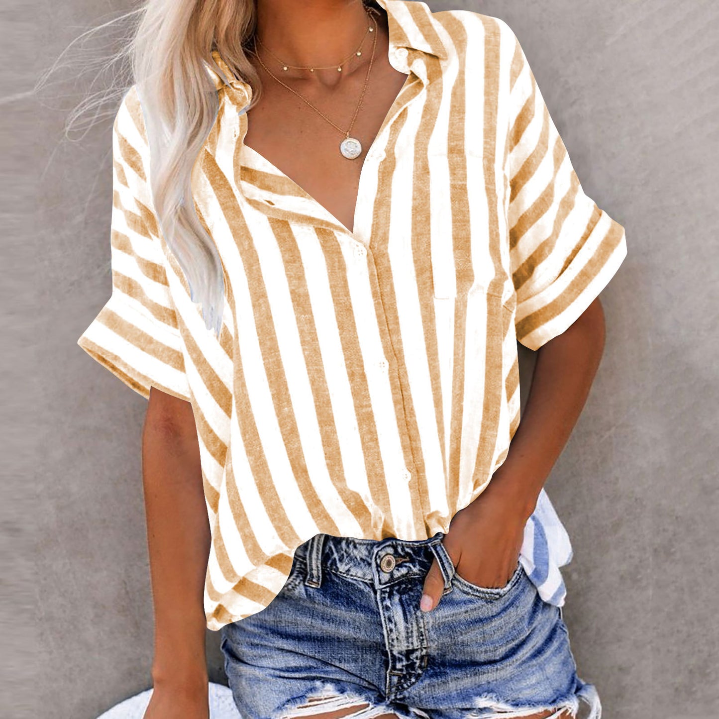 Women'S Cotton And Linen Classic Striped Shirt
