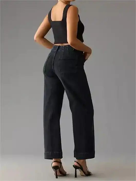 Lininco Tummy Control Cropped Wide-Leg Jeans