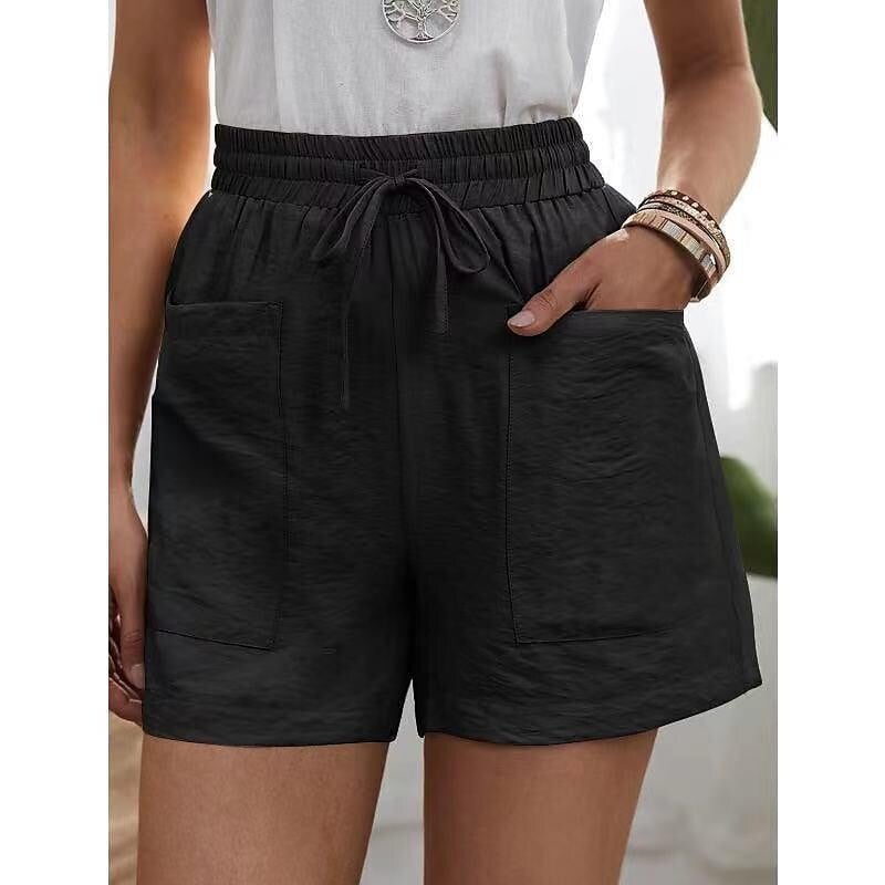 Sale 48% Off - Womens New Solid Color Two Pockets Loose Cotton And Linen Casual Pants Home Short Trousers