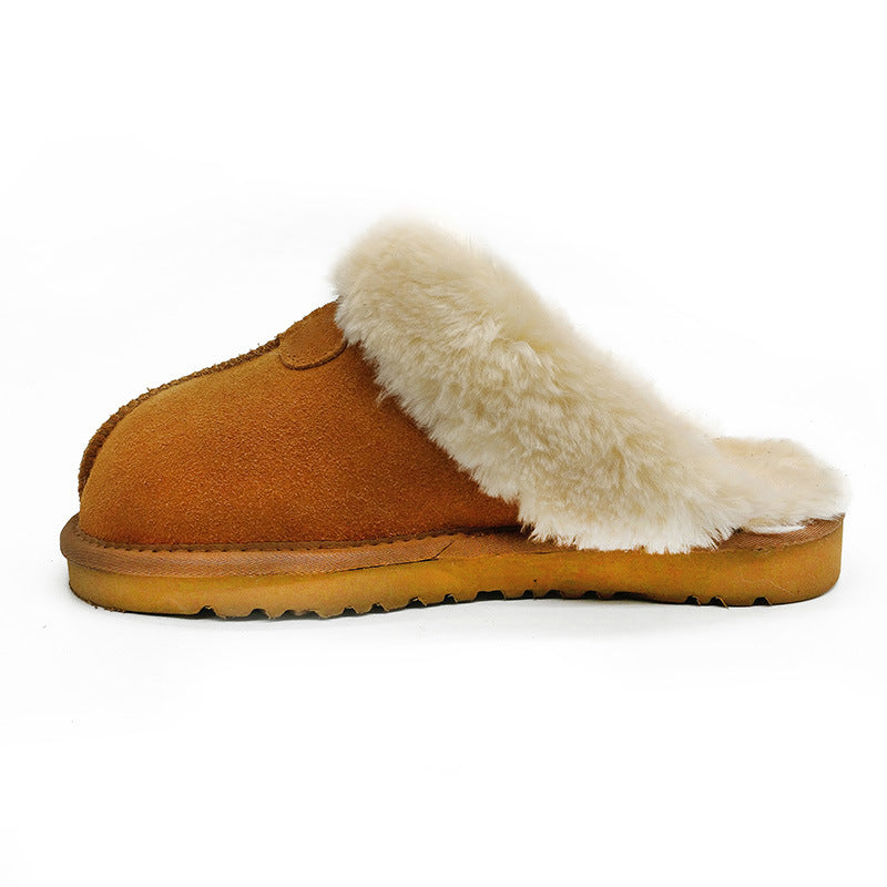 Women's Color Non-slip Winter Warm Slippers Indoor Warm Slippers Ladies Leather Slippers Couple Home Short Plush Flat Shoes