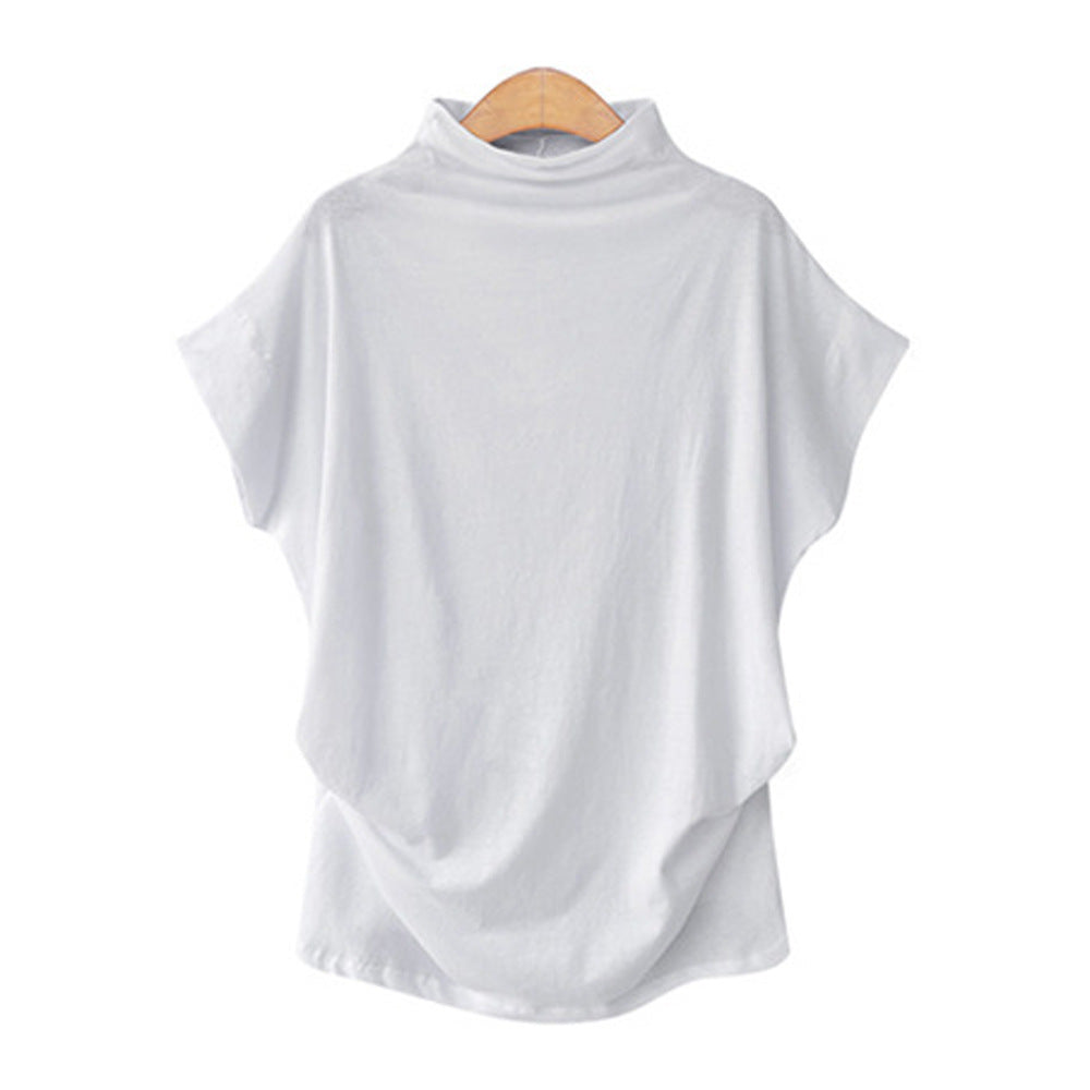 Temperament Commute Large Size Women's Half Turtleneck Batwing Sleeve Solid Color Polyester Top