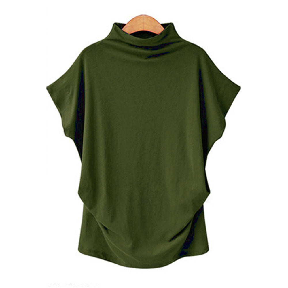 Temperament Commute Large Size Women's Half Turtleneck Batwing Sleeve Solid Color Polyester Top