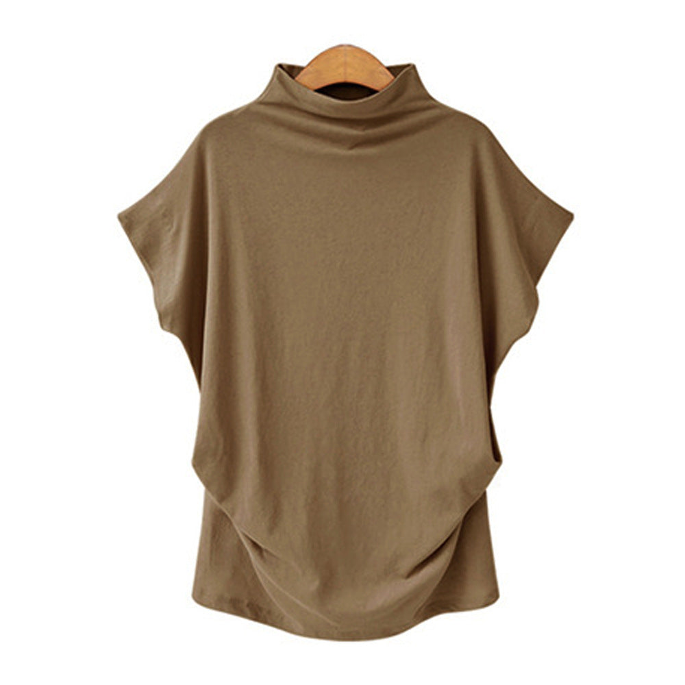 Temperament Commute Large Size Women's Half Turtleneck Batwing Sleeve Solid Color Polyester Top