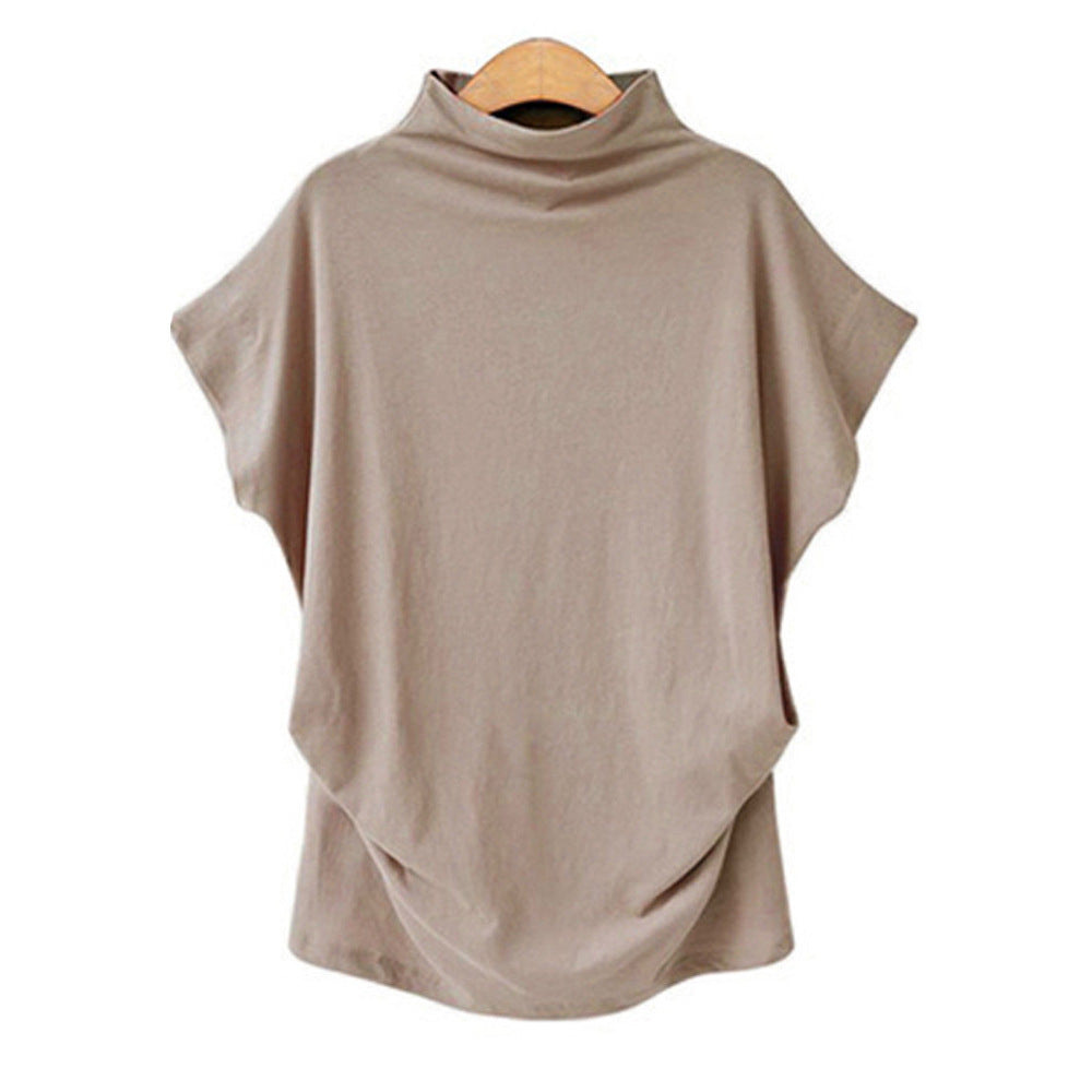 Temperament Commute Large Size Women's Half Turtleneck Batwing Sleeve Solid Color Polyester Top