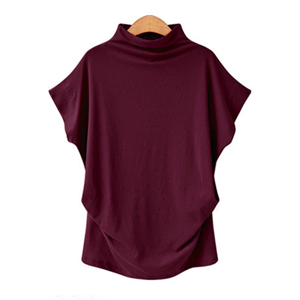 Temperament Commute Large Size Women's Half Turtleneck Batwing Sleeve Solid Color Polyester Top