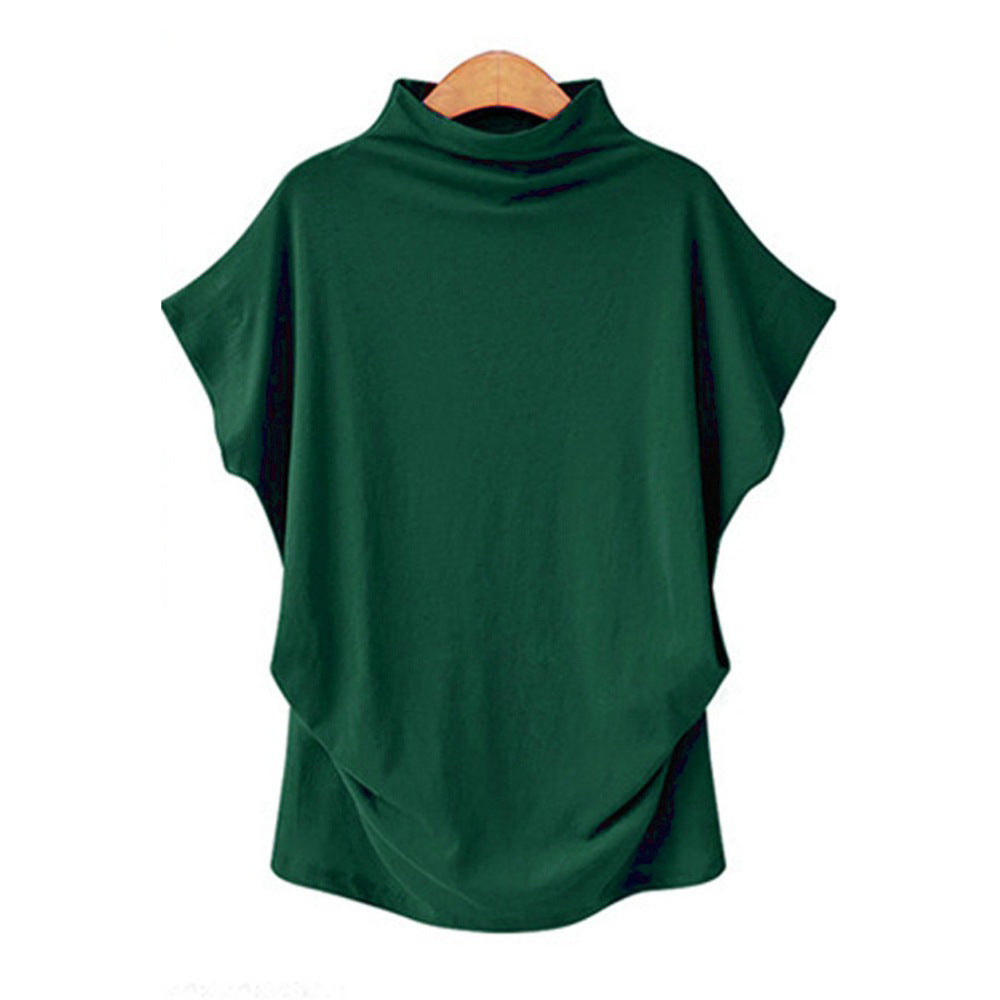 Temperament Commute Large Size Women's Half Turtleneck Batwing Sleeve Solid Color Polyester Top