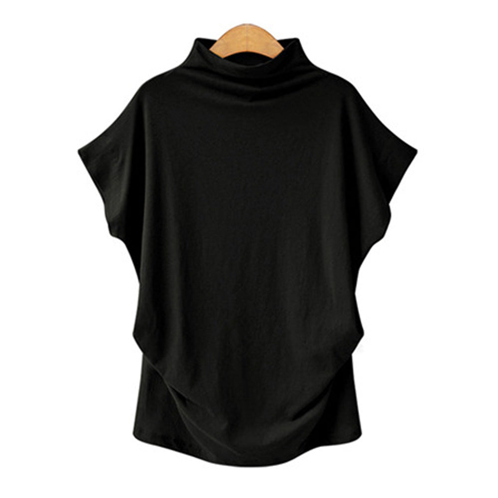 Temperament Commute Large Size Women's Half Turtleneck Batwing Sleeve Solid Color Polyester Top