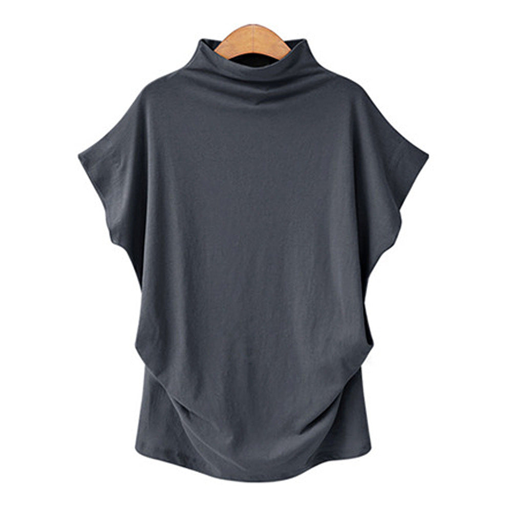 Temperament Commute Large Size Women's Half Turtleneck Batwing Sleeve Solid Color Polyester Top