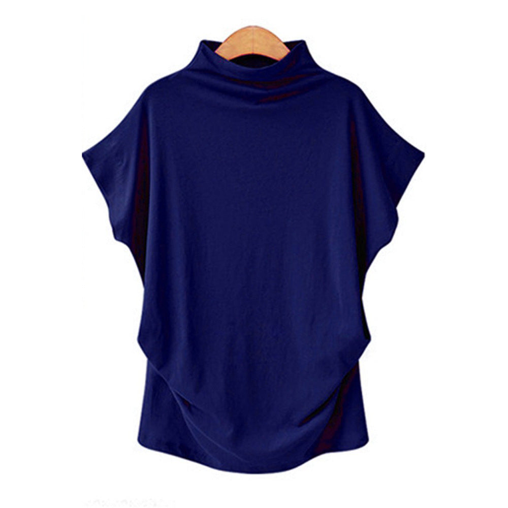 Temperament Commute Large Size Women's Half Turtleneck Batwing Sleeve Solid Color Polyester Top