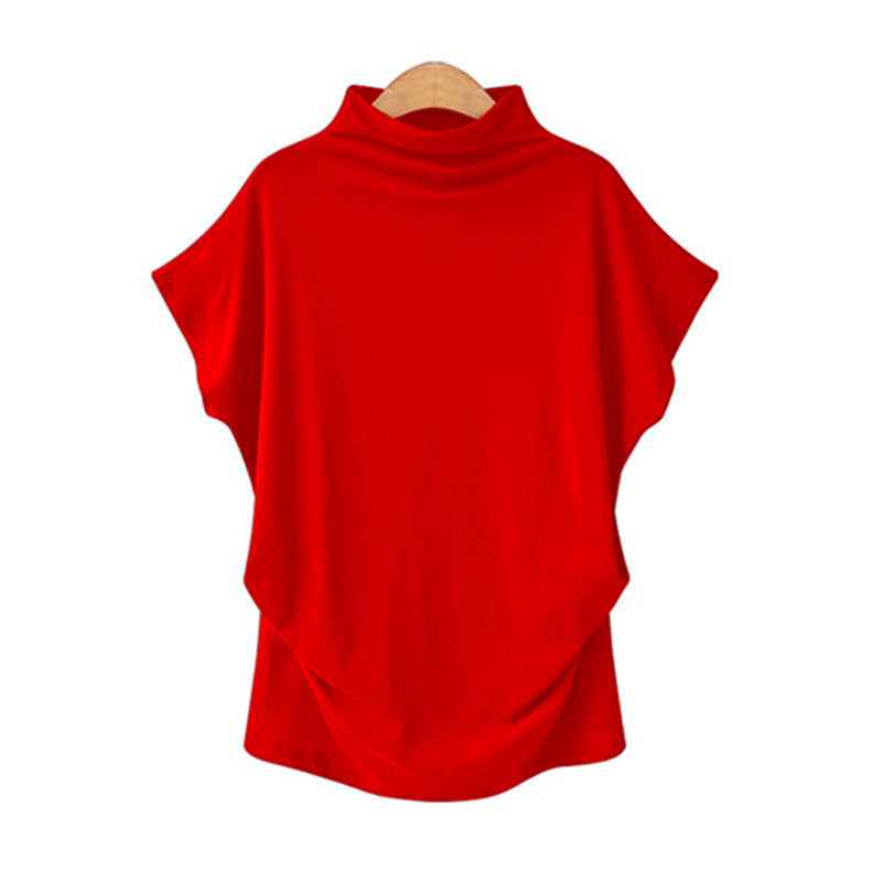 Temperament Commute Large Size Women's Half Turtleneck Batwing Sleeve Solid Color Polyester Top