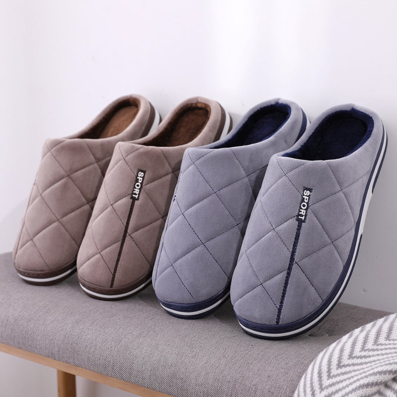 Short Plush Men Winter Slippers Big Size Family Shoes