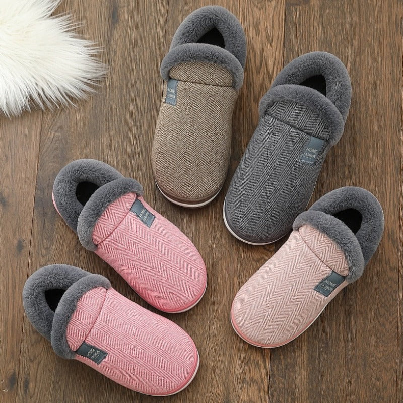 Women Cute Fur Slippers Heel Wrap Winter Footwear