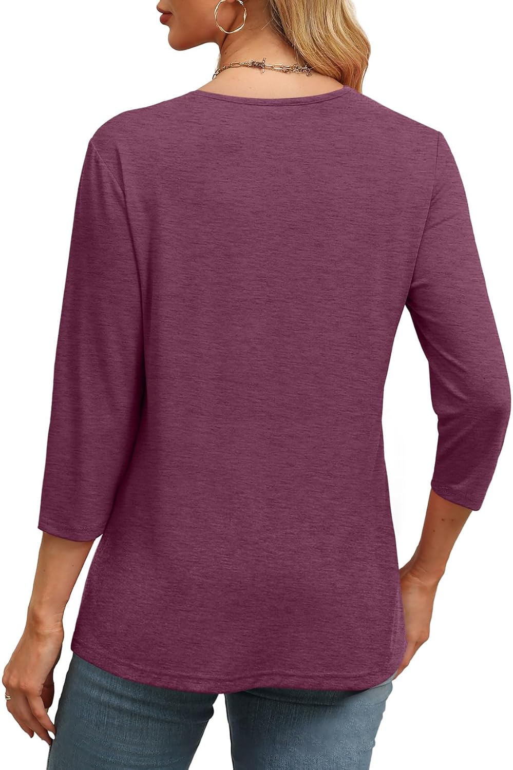 Women's V Neck 3/4 Long Sleeve  Loose Fit  Tops