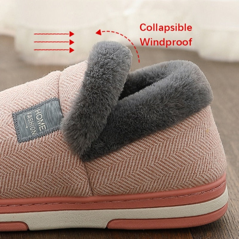 Women Cute Fur Slippers Heel Wrap Winter Footwear