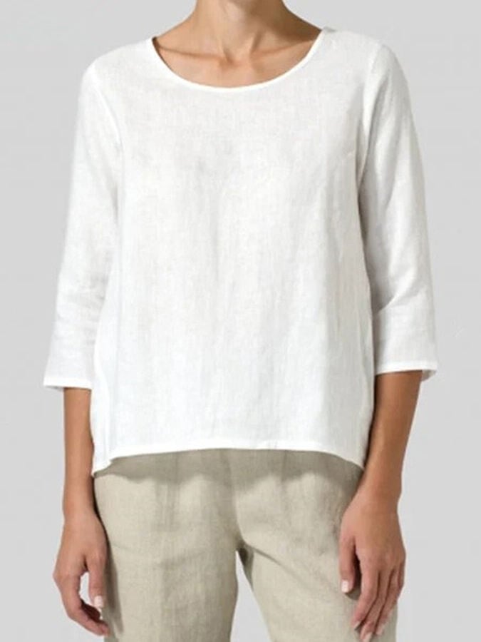 Ladies Cotton Linen Three-quarter Sleeve Casual Loose Shirt