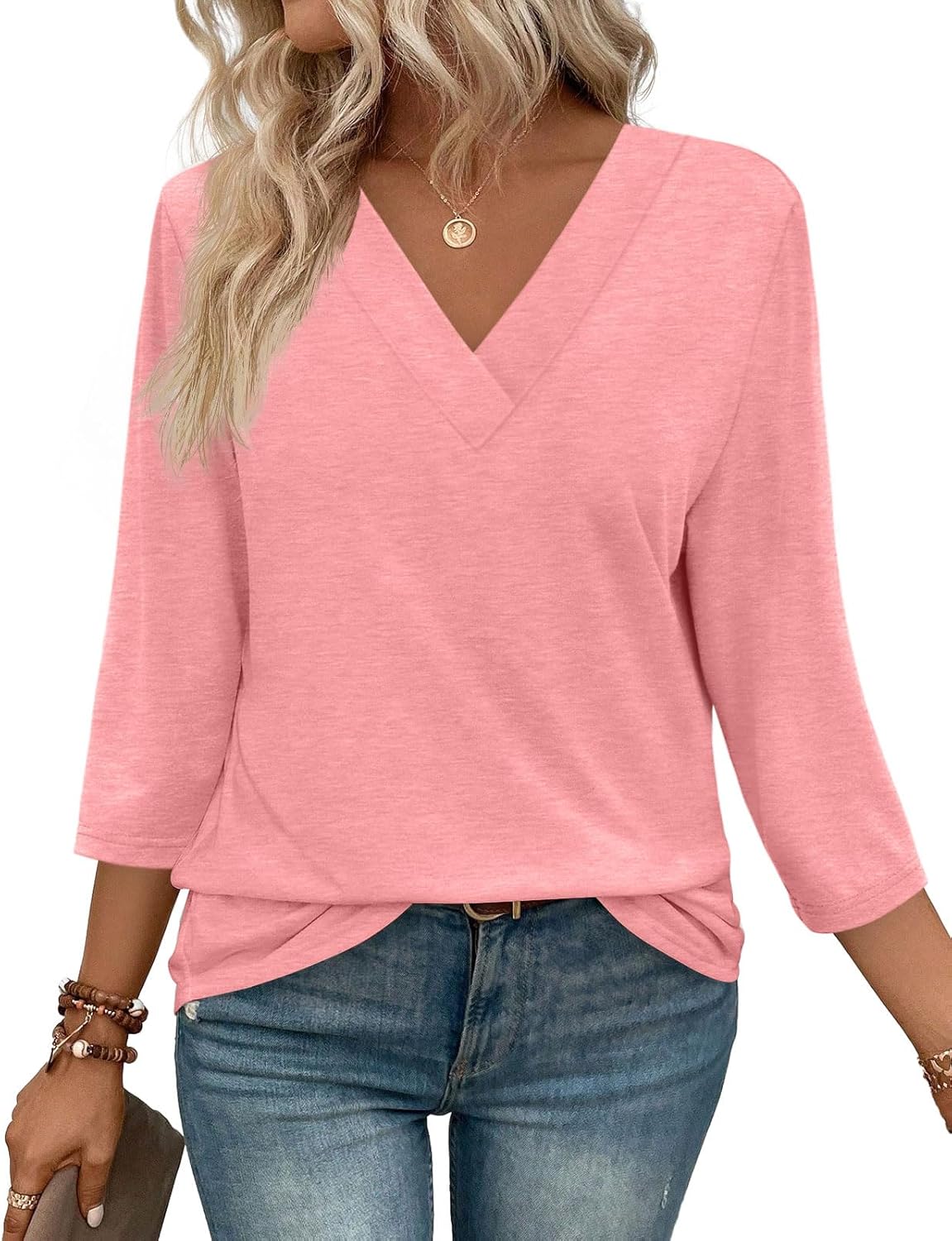 Women's V Neck 3/4 Long Sleeve  Loose Fit  Tops