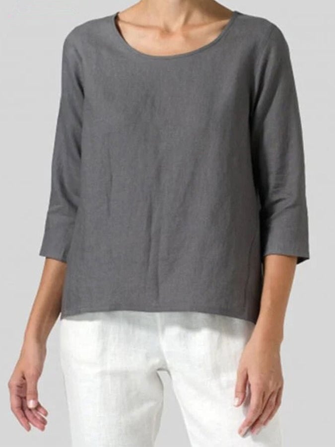 Ladies Cotton Linen Three-quarter Sleeve Casual Loose Shirt