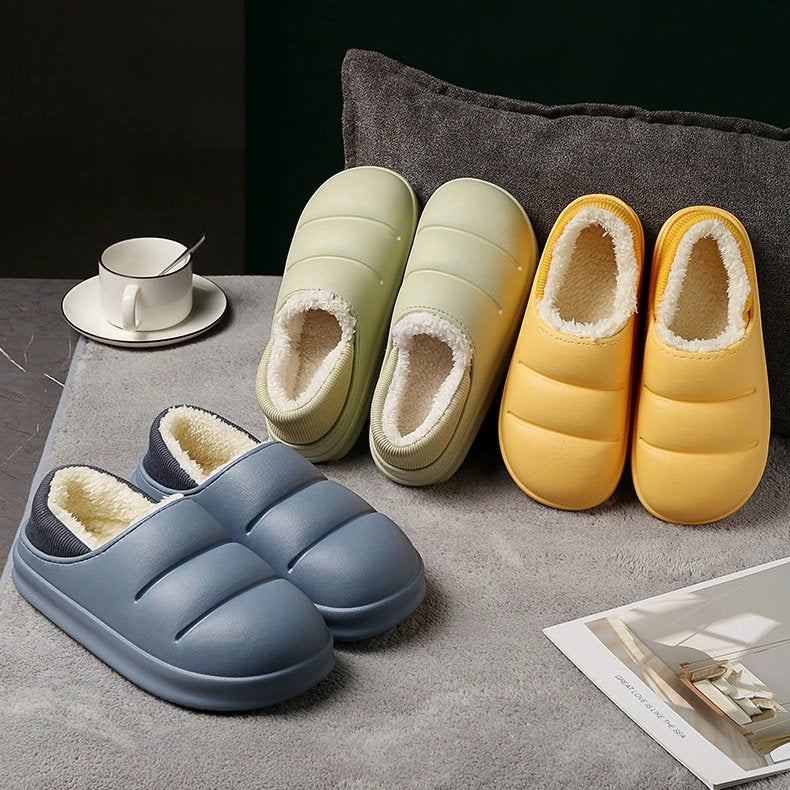 Winter Women Fur Slippers Waterproof Warm Plush Indoor Home