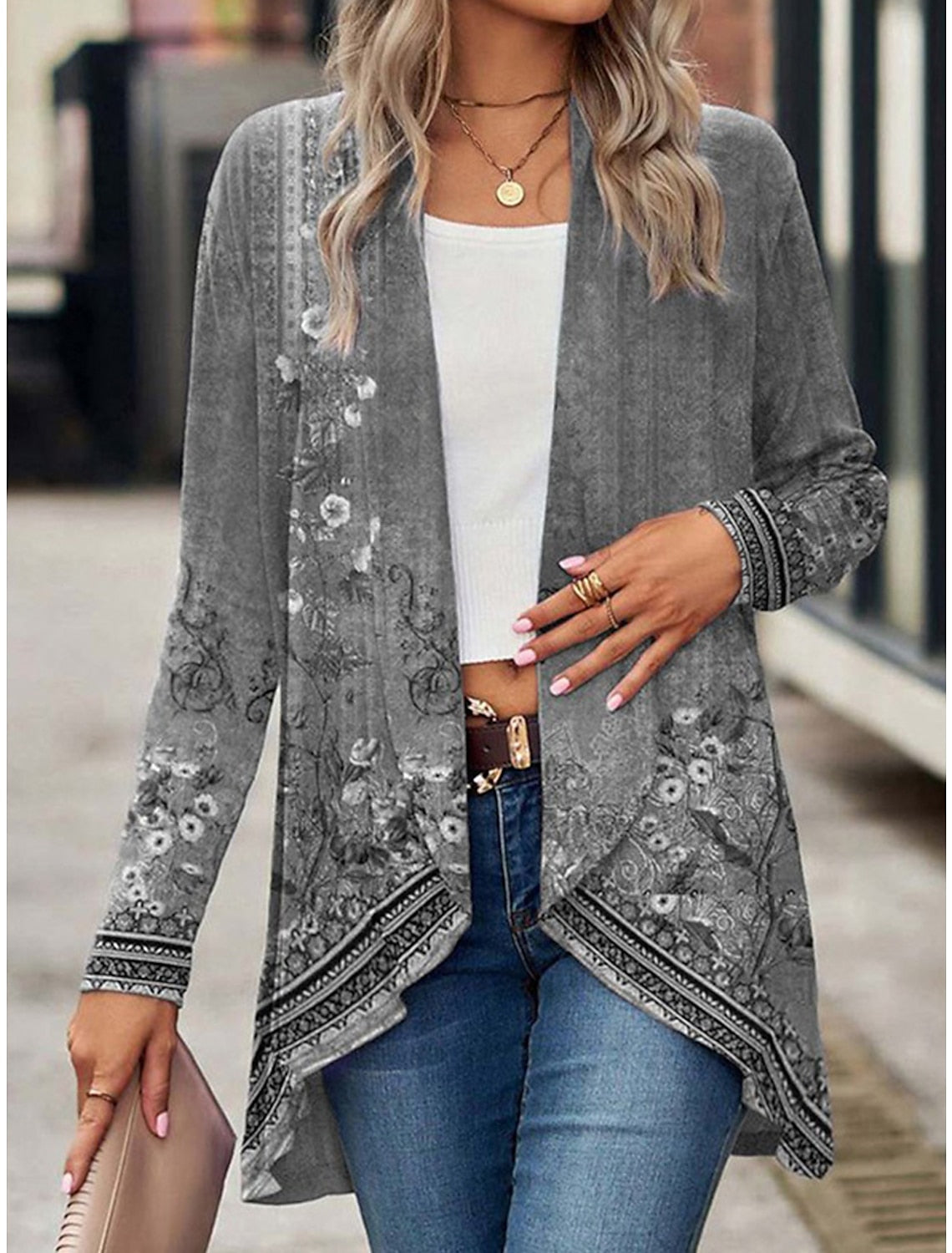 Women's Casual Floral Breathable Loose Fit Outerwear.