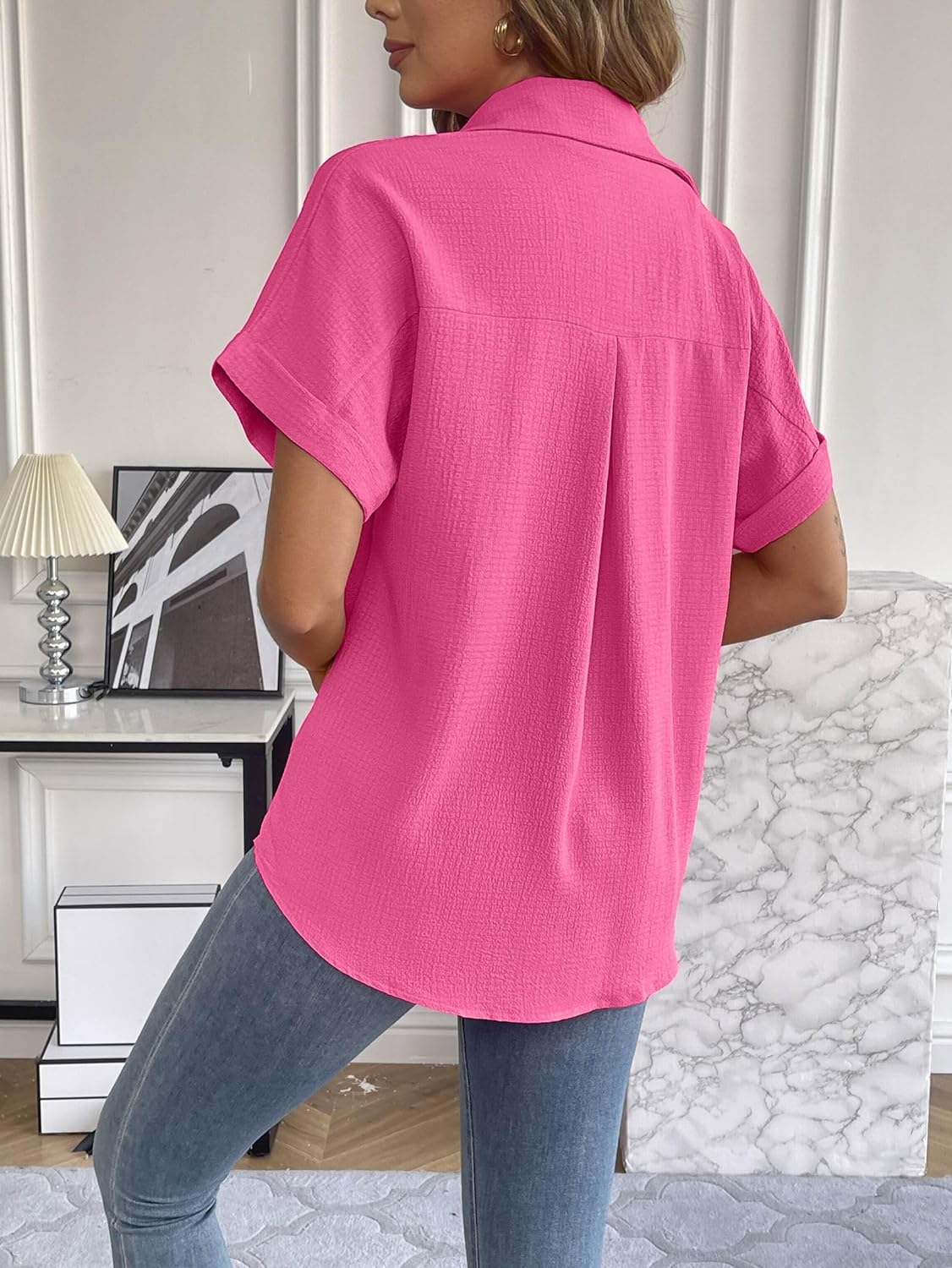 Zeagoo Short Sleeve Casual Roll-Up Cuffed Tops