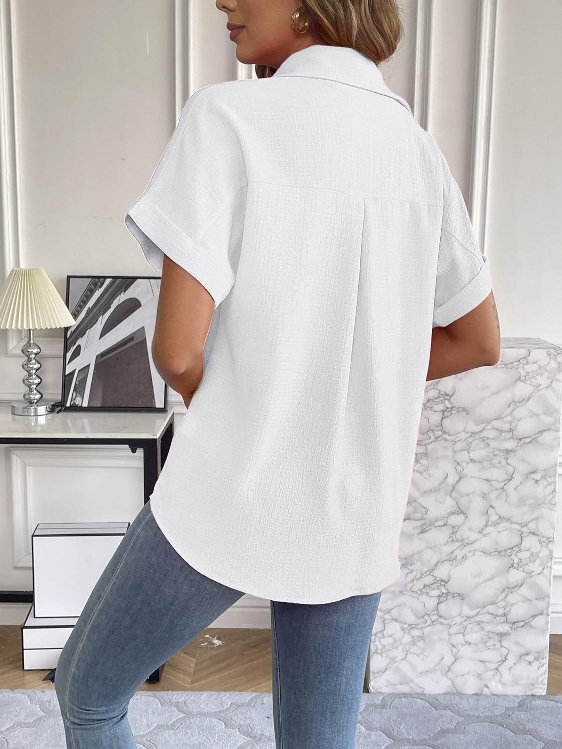 Zeagoo Short Sleeve Casual Roll-Up Cuffed Tops