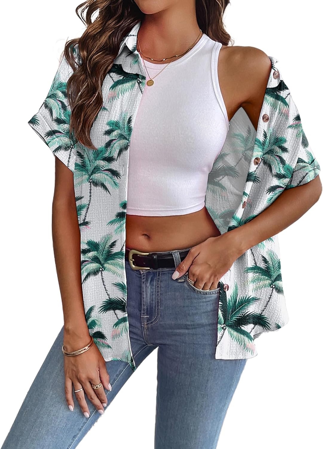 Zeagoo Short Sleeve Casual Roll-Up Cuffed Tops