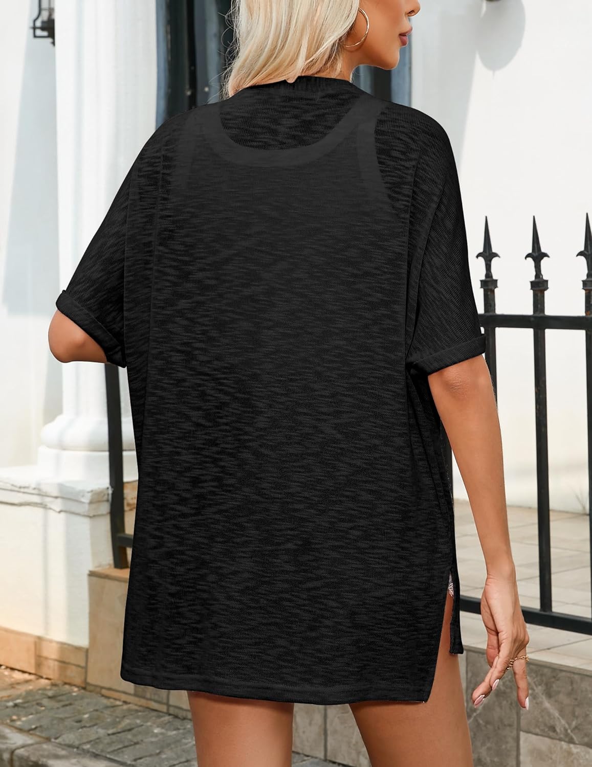 Zeagoo 3/4 Sleeve Cardigans Open Front Beach Coverup