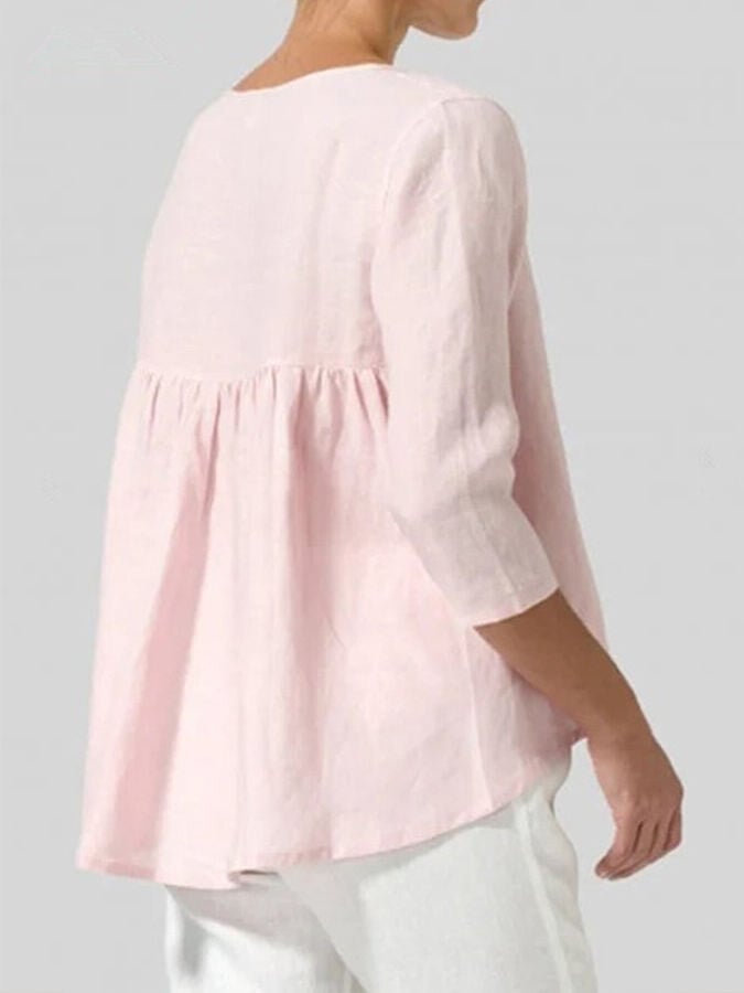 Ladies Cotton Linen Three-quarter Sleeve Casual Loose Shirt