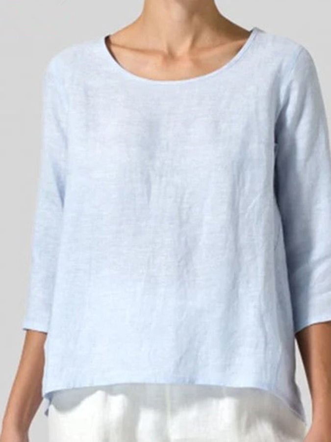 Ladies Cotton Linen Three-quarter Sleeve Casual Loose Shirt