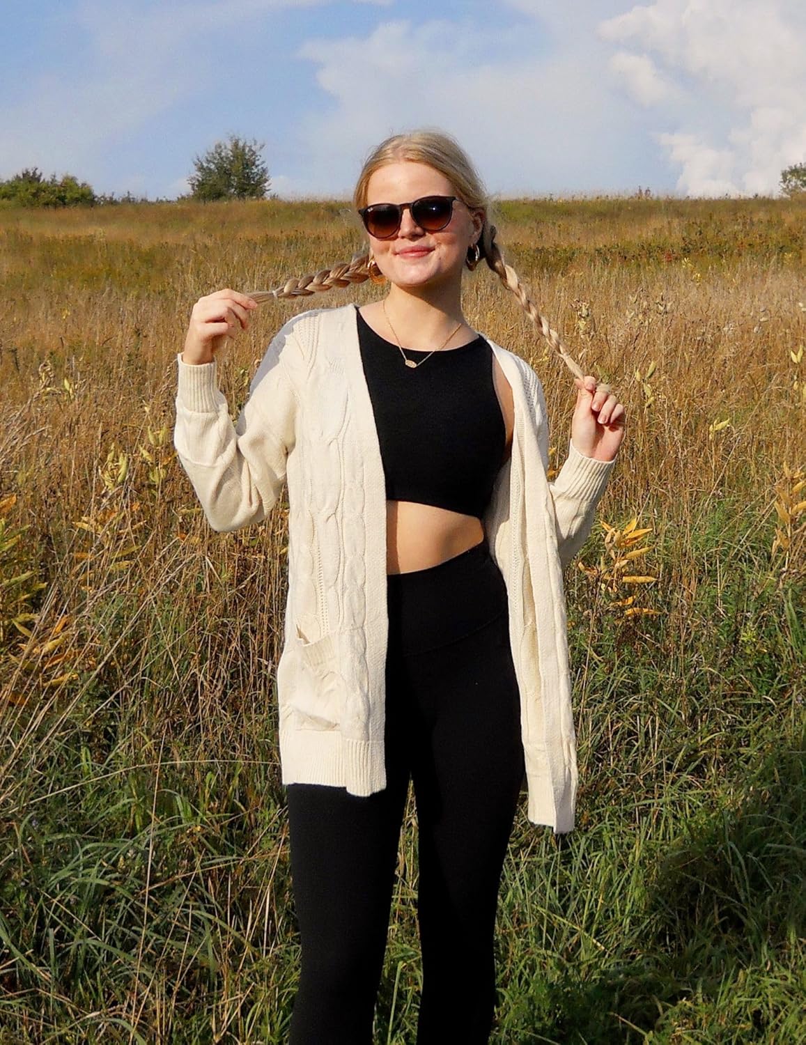 Zeagoo Women's Oversized Cardigan Cable Knit V Neck Sweater