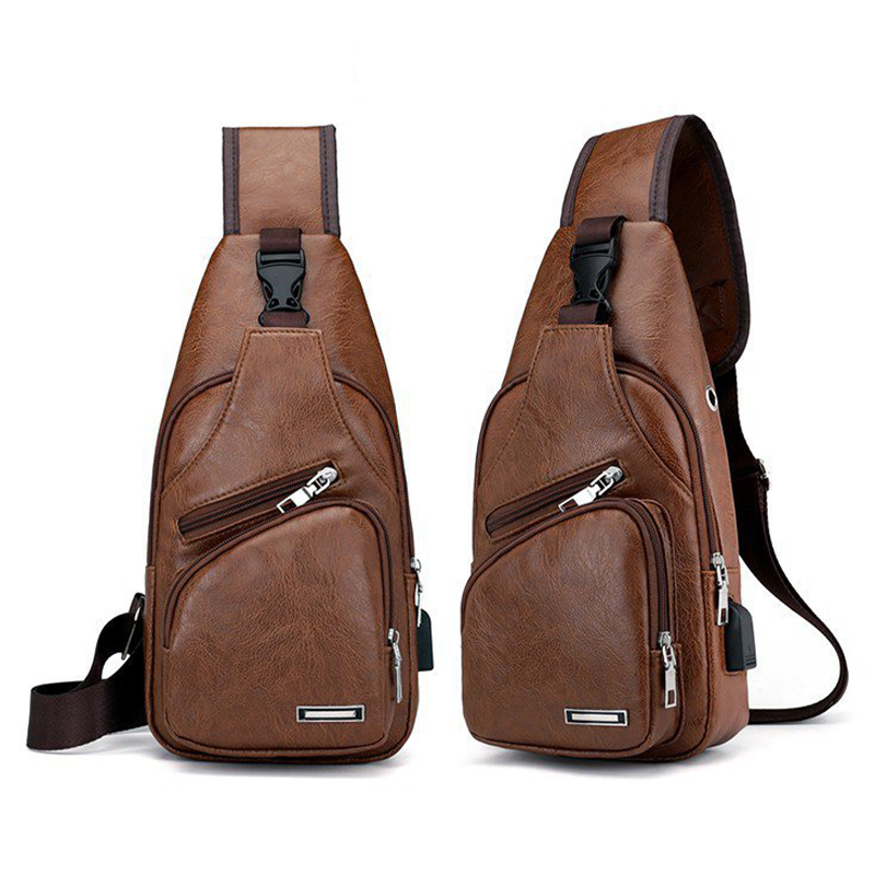 Men's diagonal cross usb charging chest bag simple men's casual single shoulder bag