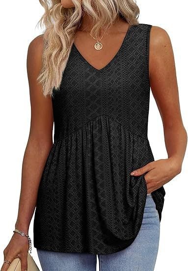 Women Dressy Sleeveless V Neck Babydoll Tank Tops