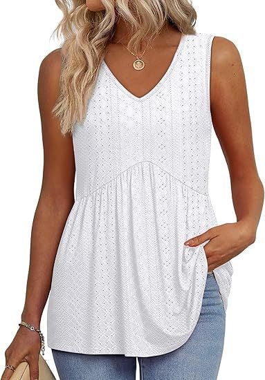 Women Dressy Sleeveless V Neck Babydoll Tank Tops