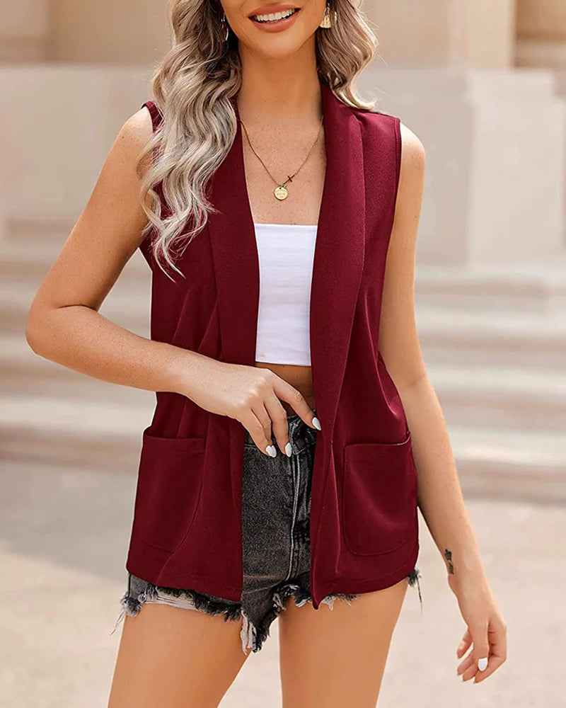 Zeagoo Women's Vest Jacket Casual Sleeveless Blazer Outerwear Cardigan with Pocket S-XXXL (Us Only)