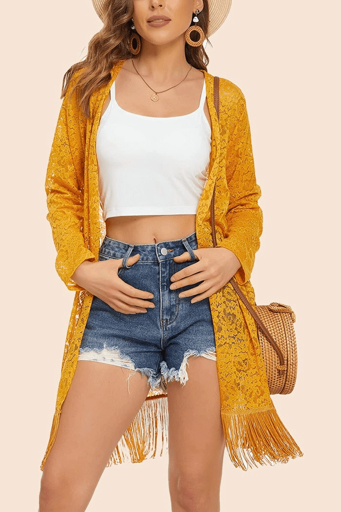 Lace Cover Up Tassel Sheer Cardigan - Zeagoo (Us Only)