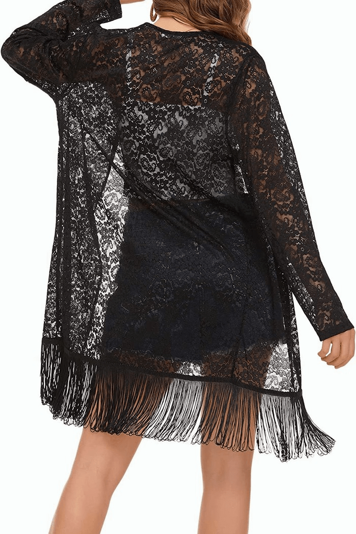 Lace Cover Up Tassel Sheer Cardigan - Zeagoo (Us Only)