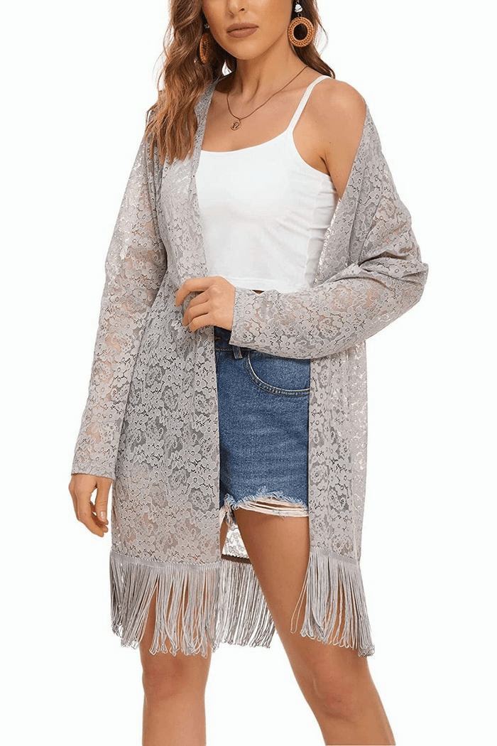 Lace Cover Up Tassel Sheer Cardigan - Zeagoo (Us Only)