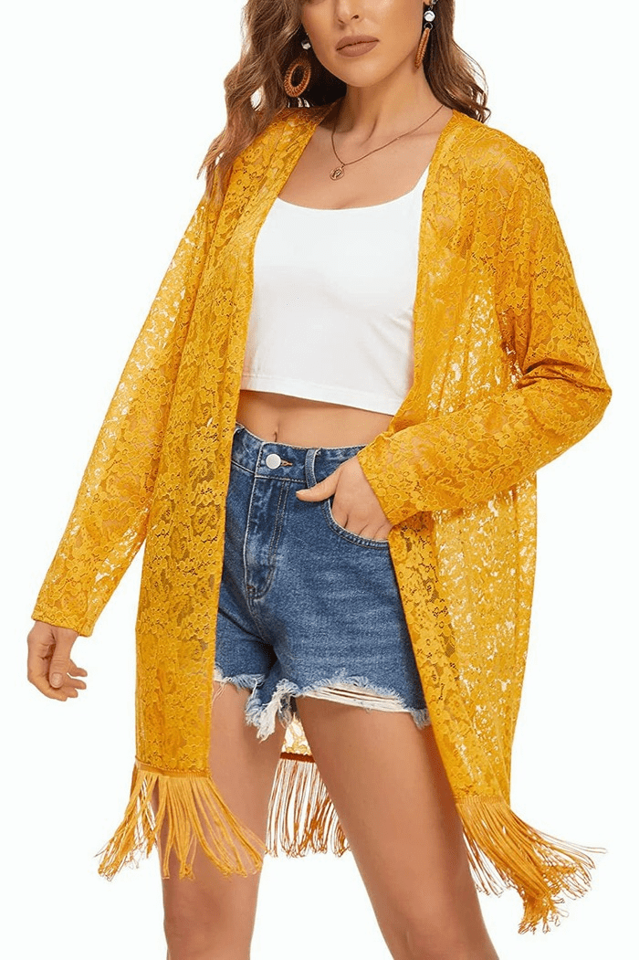 Lace Cover Up Tassel Sheer Cardigan - Zeagoo (Us Only)