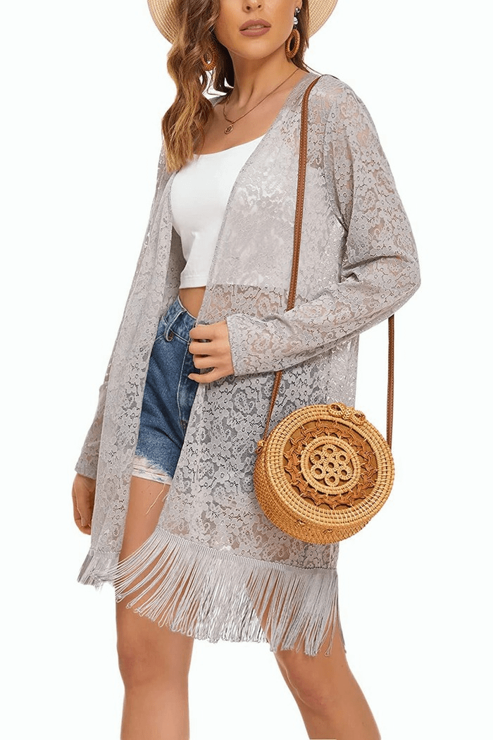 Lace Cover Up Tassel Sheer Cardigan - Zeagoo (Us Only)