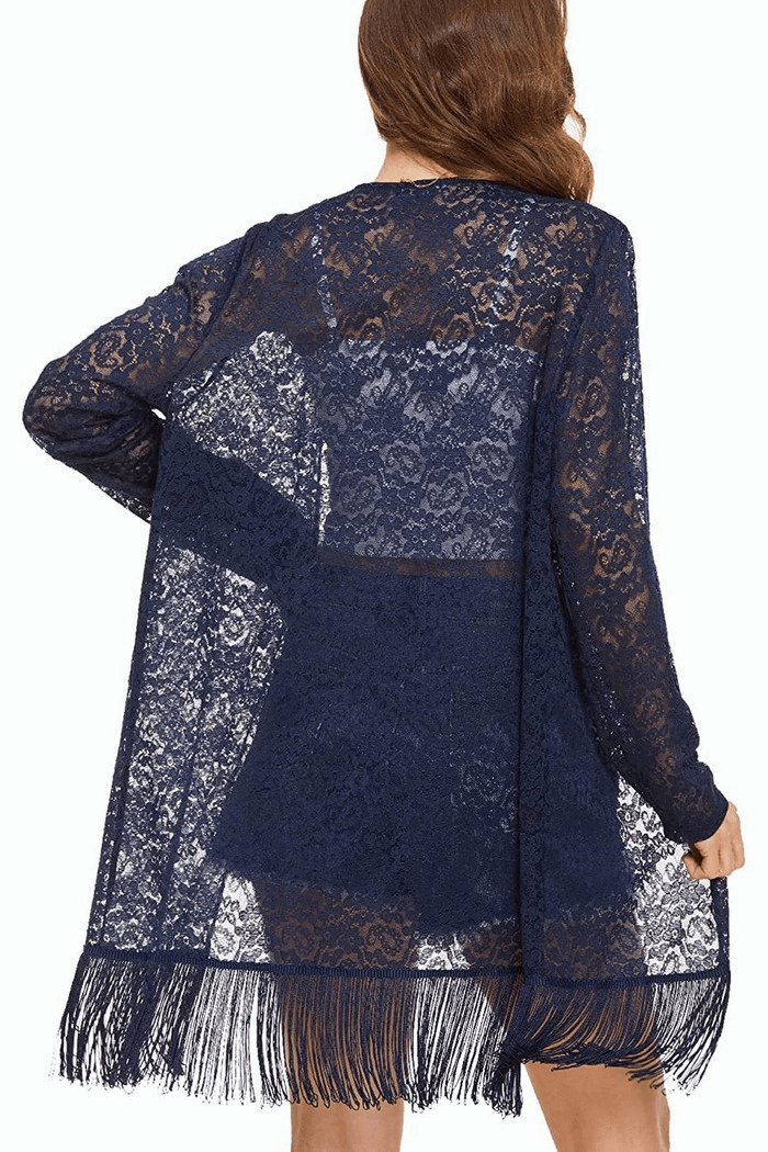 Lace Cover Up Tassel Sheer Cardigan - Zeagoo (Us Only)