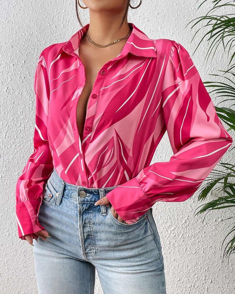 Zeagoo Printed Lantern Long Sleeve Blouse