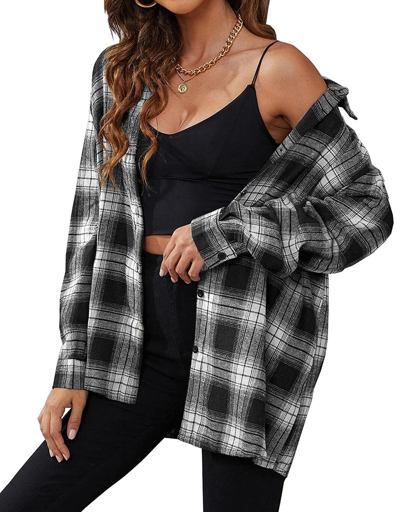 Zeagoo Womens Button Down Blouses Casual Flannel Plaid Shirts Long Sleeve Work Tops