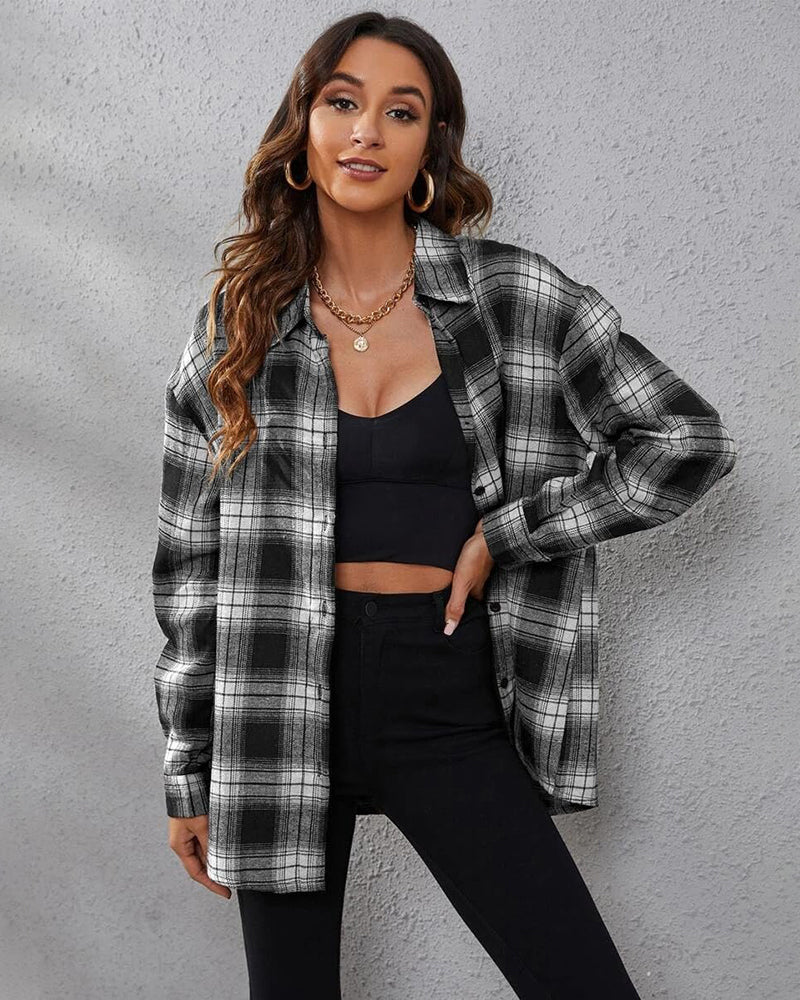 Zeagoo Womens Button Down Blouses Casual Flannel Plaid Shirts Long Sleeve Work Tops