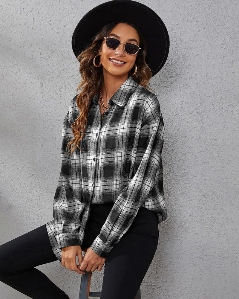 Zeagoo Womens Button Down Blouses Casual Flannel Plaid Shirts Long Sleeve Work Tops