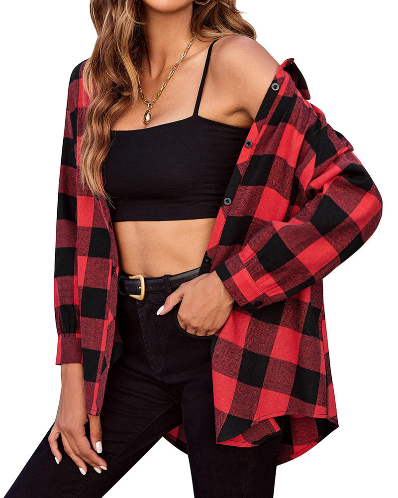 Zeagoo Womens Button Down Blouses Casual Flannel Plaid Shirts Long Sleeve Work Tops
