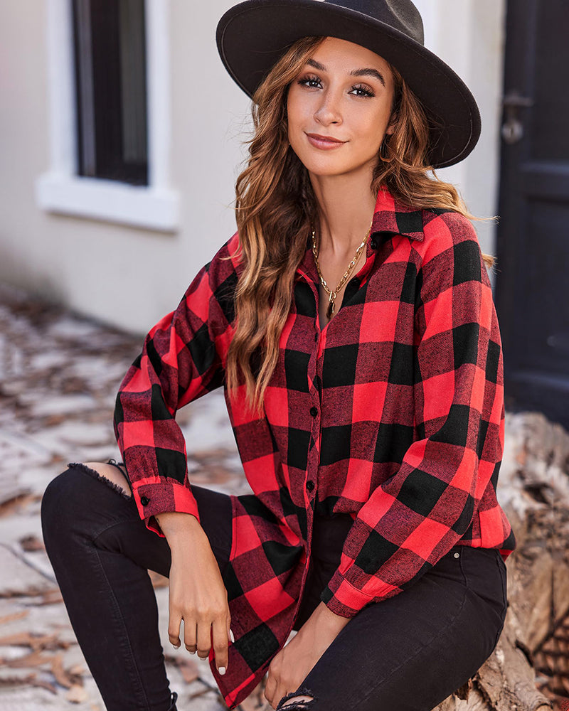 Zeagoo Womens Button Down Blouses Casual Flannel Plaid Shirts Long Sleeve Work Tops