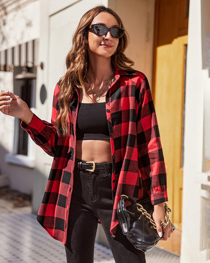 Zeagoo Womens Button Down Blouses Casual Flannel Plaid Shirts Long Sleeve Work Tops
